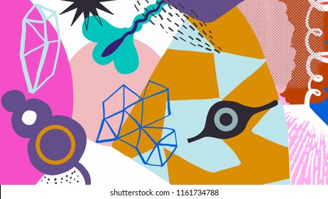 Abstract art background with chaotic, random shapes and spots. Creative trendy colorful composition and elements for your design, presentation, package, poster, decoration