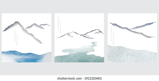Abstract art background with Chinese brush stroke element vector. Watercolor texture with Japanese pattern in vintage style.