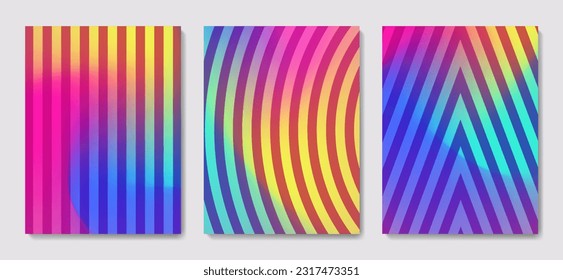 Abstract art background with color gradients and line pattern. Vector set of posters for decor, print, cover, wallpaper, interior design.