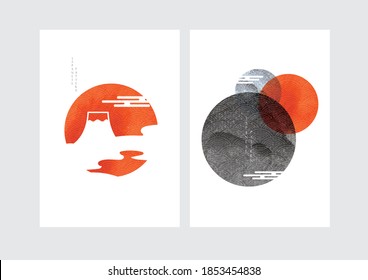 Abstract art background with contemporary art template vector. ฺBlack and red texture elements with geometric object.
