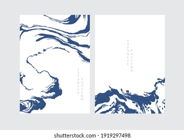 Resumen de fondo de arte con vector de plantilla de arte contemporáneo. Elementos de superficie acuática con decoración de patrones de olas japoneses. Objeto oceánico dibujado a mano.