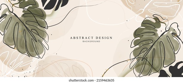 Abstract art background creative. leaves and botanical line art wallpaper. Brush style. painting for postcard, wall decor, print, card, wallpaper, background. vector design.