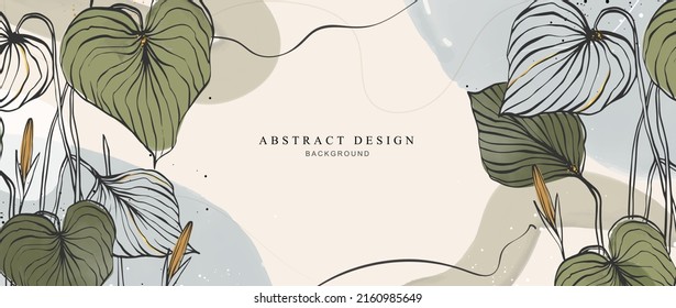 Abstract art background creative. leaves and botanical line art wallpaper. Brush style. painting for postcard, wall decor, print, card, wallpaper, background. vector design.