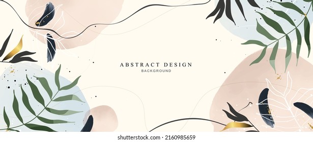 Antecedentes artísticos abstractos creativos. papel tapiz de las hojas y de la línea botánica. Estilo de pincel. pintura para postal, decoración de pared, impresión, tarjeta, papel pintado, fondo. diseño vectorial.