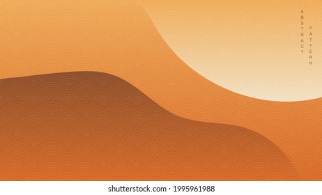 Abstract art background with curve elements vector. Natural landscape banner design with Japanese pattern in vintage style.