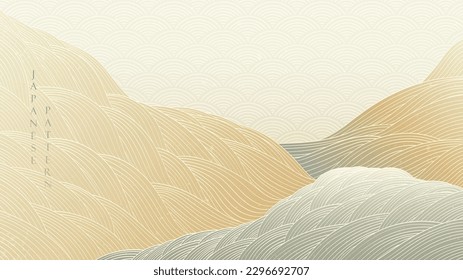 Abstract art background with curve pattern vector. Mountain forest banner design in vintage style. Line wave pattern in luxury style. Desert and sand.