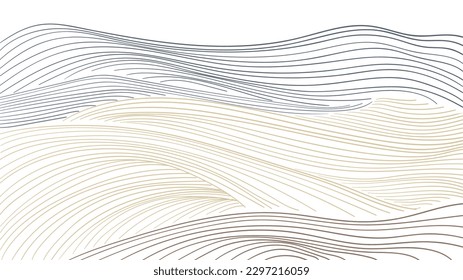 Abstract art background with curve pattern vector. Mountain forest banner design in vintage style. Line wave pattern in luxury style.