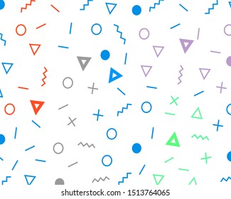 Abstract art background. Different geometric shapes pattern memphis design.