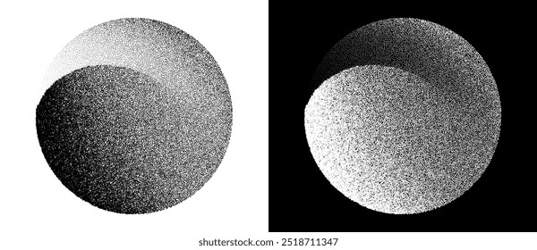 Abstract art background with dots. Stipple effect with chaotic noise. Black shape on a white background and the same white shape on the black side.