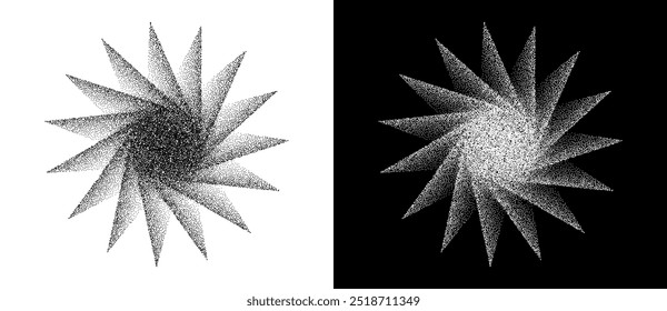 Abstract art background with dots. Stipple effect with chaotic noise. Black shape on a white background and the same white shape on the black side.