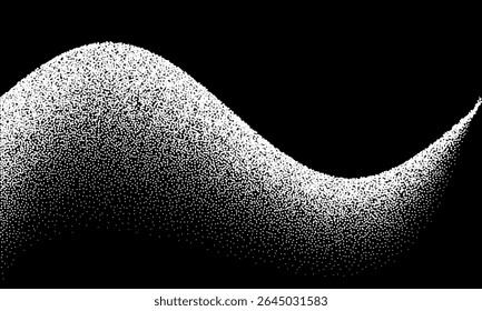 Fondo de arte Abstractas con puntos. Ondas con efecto punteado con ruido caótico. Puntos blancos sobre fondo negro.
