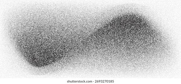 Fondo de arte Abstractas con puntos. Ondas con efecto punteado con ruido caótico. Puntos negros sobre fondo blanco.