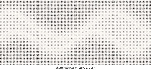 Abstract art background with dots. Waves with stipple effect with chaotic noise. Black dots on white background.