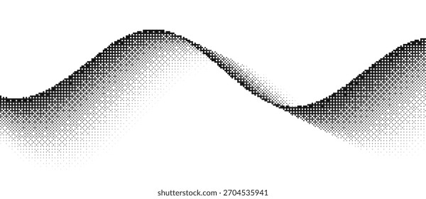 Fondo de arte Abstractas con puntos. Ondas con efecto punteado con ruido caótico. Puntos negros sobre fondo blanco.