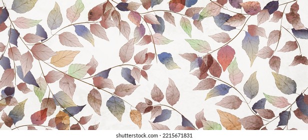 Abstract art background with dry autumn leaves on branches in a watercolor style. Hand drawn vector botanical banner for wallpaper design, decor, print, interior design