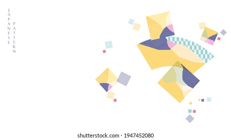 Abstract art background with fan elements vector. Japanese wave pattern with geometric elements in vintage style.