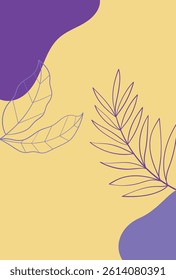 Abstract art background with floral leaves and flower line