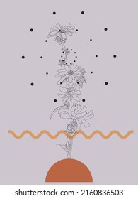 Abstract art background with geometric form and flowers elements vector. Art poster design.