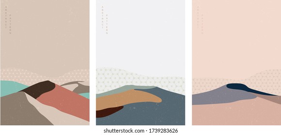 Abstract art background with geometric pattern vector. Nature landscape wallpaper with Japanese elements. Mountain forest template.