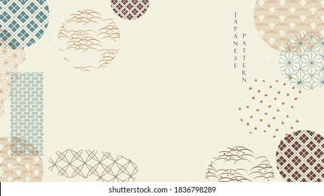 Abstract art background with Geometric pattern vector. Japanese banner with Asian icons in vintage style.