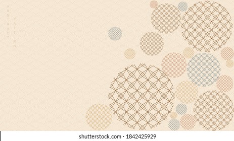 Abstract art background with geometric pattern vector. Japanese wave pattern with circle shape banner.