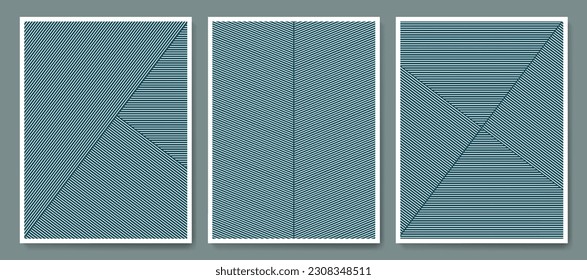 Abstract art background with geometric patterns in line style. Vector set of posters for decor, print, textile, wallpaper, interior design.