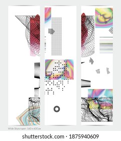 Abstract art background with geometric sci-fi elements. High-tech cyberpunk technology of virtual reality. Computer generated science models with hologram. Modern Gothic web banner template.