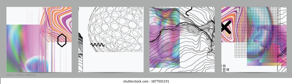 Abstract art background with geometric sci-fi elements. High-tech cyberpunk technology of virtual reality. Computer generated science models with hologram. Modern Gothic social media post template.