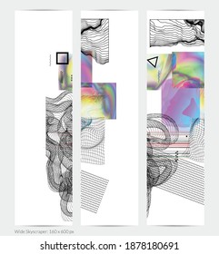 Resumen de fondo artístico con elementos geométricos de ciencia ficción. Tecnología ciberpunk de alta tecnología de realidad virtual. Modelos científicos generados por computadora con holograma. Plantilla de banner web gótica moderna.
