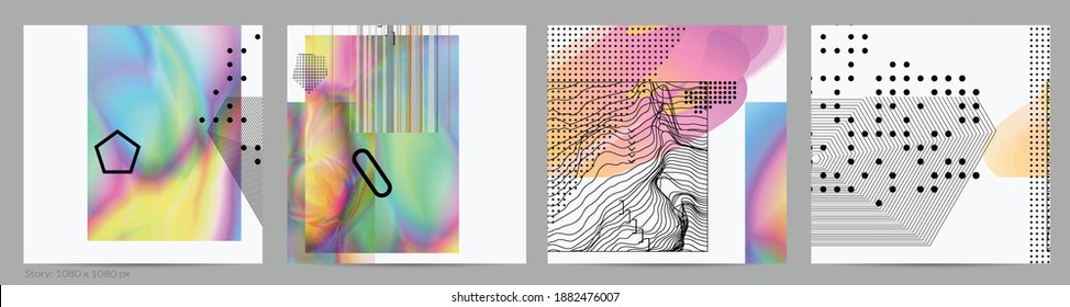 Abstract art background with geometric sci-fi elements. High-tech cyberpunk technology of virtual reality. Computer generated science models with hologram. Modern Gothic social media post template.