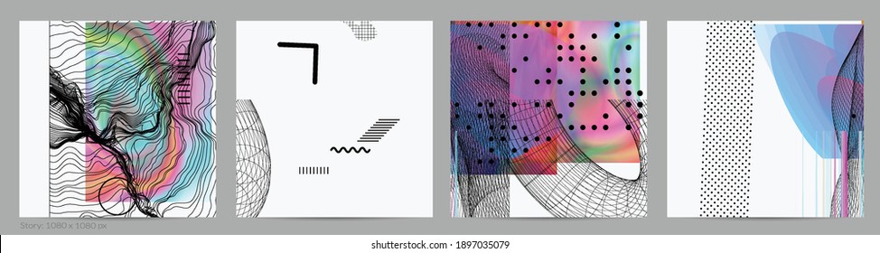 Abstract art background with geometric sci-fi elements. High-tech cyberpunk technology of virtual reality. Computer generated science models with hologram. Modern Gothic social media post template.