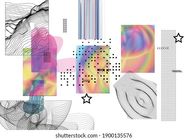 Resumen de fondo artístico con elementos geométricos de ciencia ficción. Tecnología ciberpunk de alta tecnología de realidad virtual. Modelos científicos generados por computadora con holograma. Moderno conjunto de diseño de kit de arte gótico.