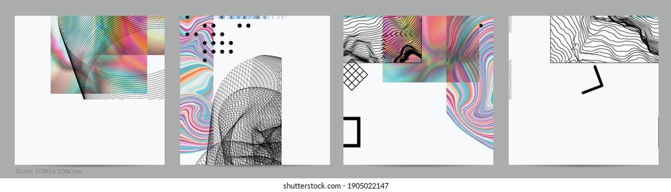 Abstract art background with geometric sci-fi elements. High-tech cyberpunk technology of virtual reality. Computer generated science models with hologram. Modern Gothic social media post template.