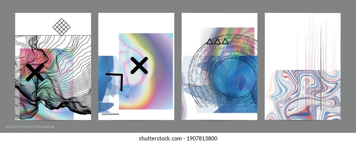 Abstract art background with geometric sci-fi elements. High-tech cyberpunk technology of virtual reality. Computer generated science models with hologram. Modern Gothic flyer template.