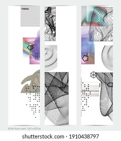 Abstract art background with geometric sci-fi elements. High-tech cyberpunk technology of virtual reality. Computer generated science models with hologram. Modern Gothic web banner template.