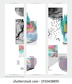 Abstract art background with geometric sci-fi elements. High-tech cyberpunk technology of virtual reality. Computer generated science models with hologram. Modern Gothic web banner template.