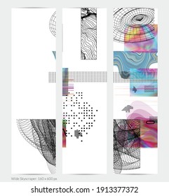 Abstract art background with geometric sci-fi elements. High-tech cyberpunk technology of virtual reality. Computer generated science models with hologram. Modern Gothic web banner template.