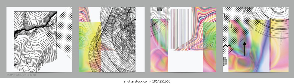 Abstract art background with geometric sci-fi elements. High-tech cyberpunk technology of virtual reality. Computer generated science models with hologram. Modern Gothic social media post template.