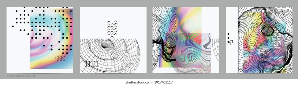 Abstract art background with geometric sci-fi elements. High-tech cyberpunk technology of virtual reality. Computer generated science models with hologram. Modern Gothic social media post template.