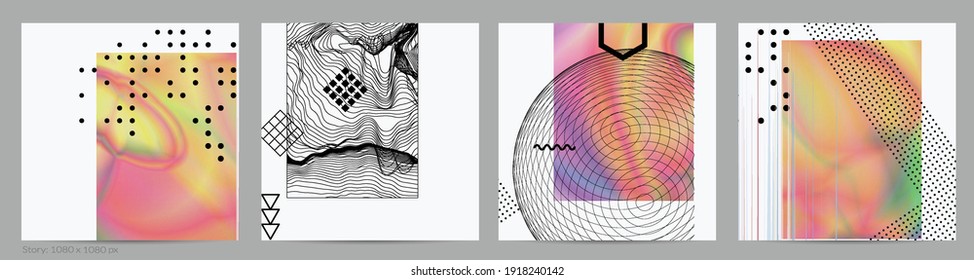 Abstract art background with geometric sci-fi elements. High-tech cyberpunk technology of virtual reality. Computer generated science models with hologram. Modern Gothic social media post template.