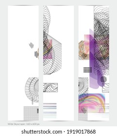 Abstract art background with geometric sci-fi elements. High-tech cyberpunk technology of virtual reality. Computer generated science models with hologram. Modern Gothic web banner template.