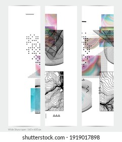 Abstract art background with geometric sci-fi elements. High-tech cyberpunk technology of virtual reality. Computer generated science models with hologram. Modern Gothic web banner template.