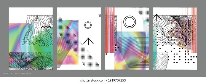 Abstract art background with geometric sci-fi elements. High-tech cyberpunk technology of virtual reality. Computer generated science models with hologram. Modern Gothic flyer template.