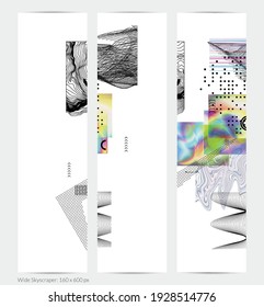Abstract art background with geometric sci-fi elements. High-tech cyberpunk technology of virtual reality. Computer generated science models with hologram. Modern Gothic web banner template.