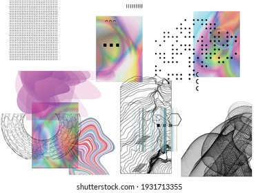 Resumen de fondo artístico con elementos geométricos de ciencia ficción. Tecnología ciberpunk de alta tecnología de realidad virtual. Modelos científicos generados por computadora con holograma. Moderno conjunto de diseño de kit de arte gótico.
