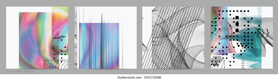 Abstract art background with geometric sci-fi elements. High-tech cyberpunk technology of virtual reality. Computer generated science models with hologram. Modern Gothic social media post template.