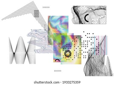 Resumen de fondo artístico con elementos geométricos de ciencia ficción. Tecnología ciberpunk de alta tecnología de realidad virtual. Modelos científicos generados por computadora con holograma. Moderno conjunto de diseño de kit de arte gótico.