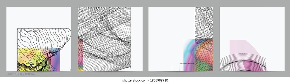 Abstract art background with geometric sci-fi elements. High-tech cyberpunk technology of virtual reality. Computer generated science models with hologram. Modern Gothic social media post template.