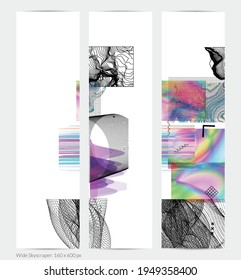 Abstract art background with geometric sci-fi elements. High-tech cyberpunk technology of virtual reality. Computer generated science models with hologram. Modern Gothic web banner template.
