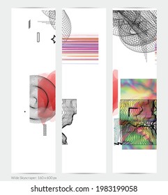 Abstract art background with geometric sci-fi elements. High-tech cyberpunk technology of virtual reality. Computer generated science models with hologram. Modern Gothic web banner template.